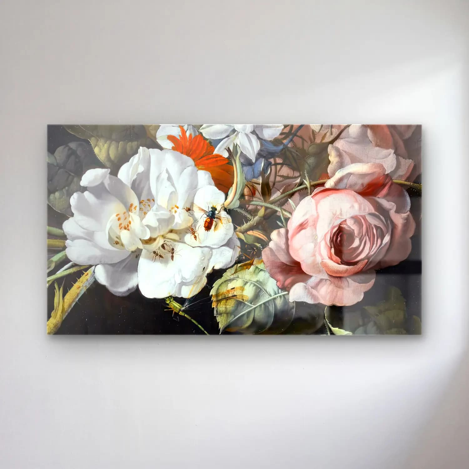 Rachel Ruysch – Still-Life of Flowers (detail) cam tablo — Rachel Ruysch – Still-Life of Flowers (detail) — botanik i̇llüstrasyon böcekler