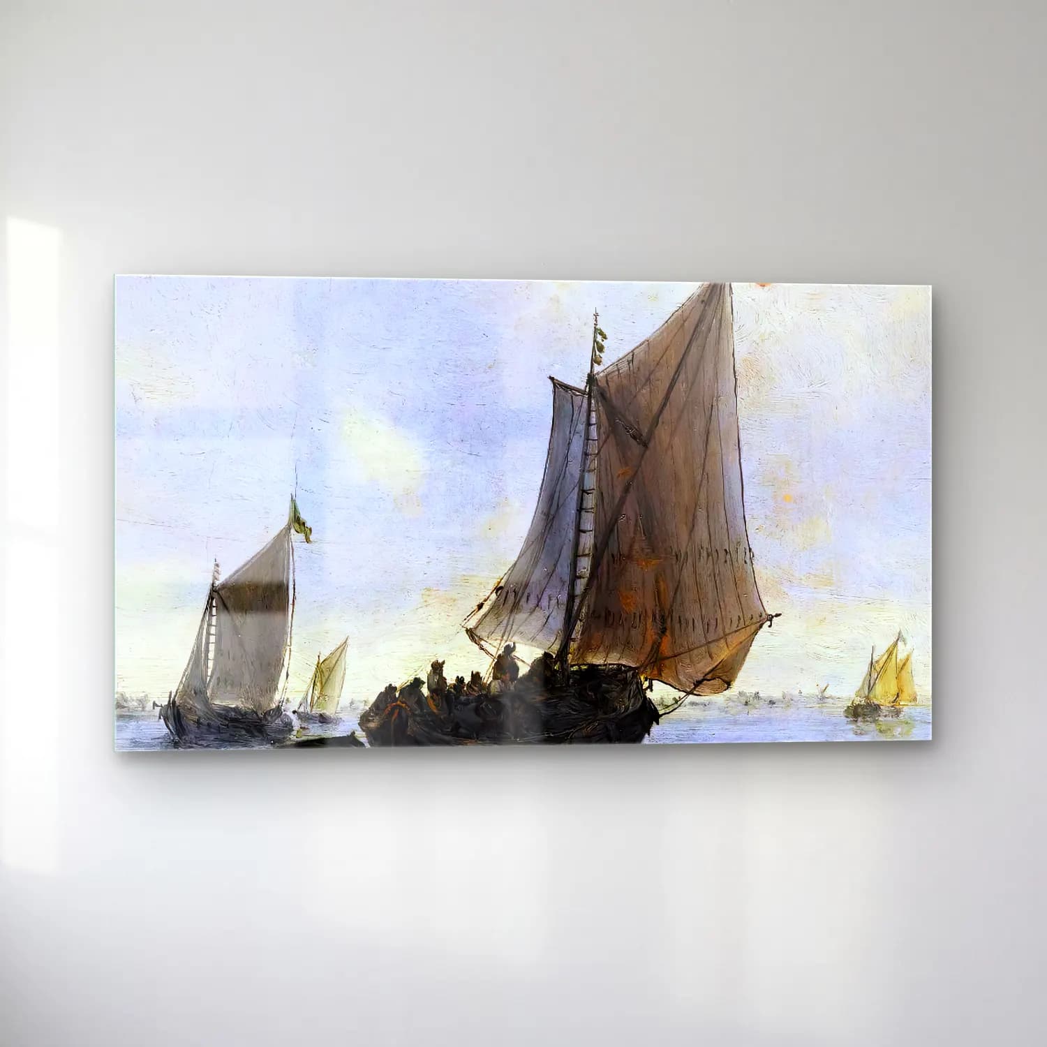 Salomon van Ruysdael – Dutch Vessels at the Mouth of an Estuary (detail) cam tablo — sol açıdan görünüm