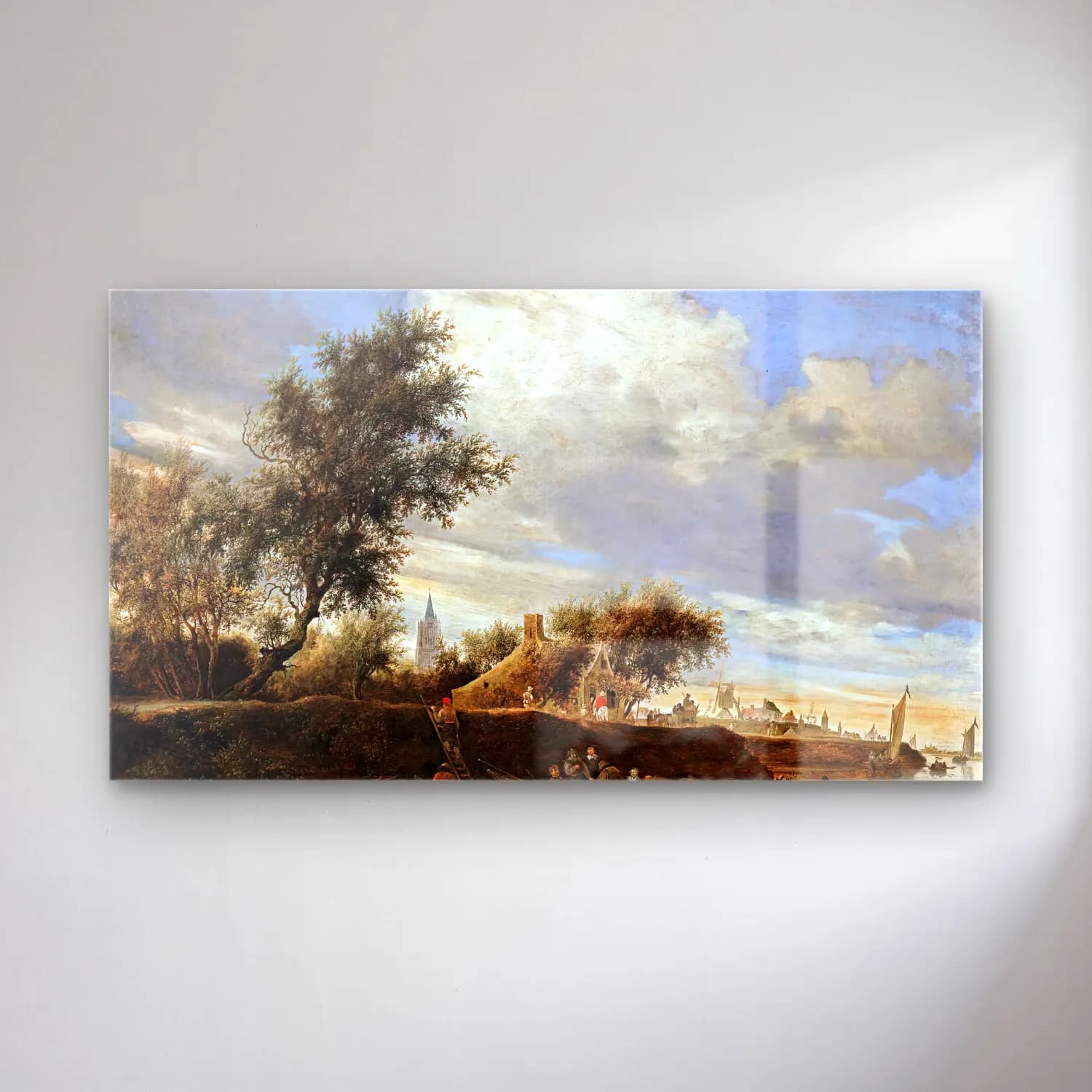 Salomon van Ruysdael – Ferry near Gorinchem cam tablo — Salomon van Ruysdael – Ferry near Gorinchem — yağlı boya savaş sahnesi