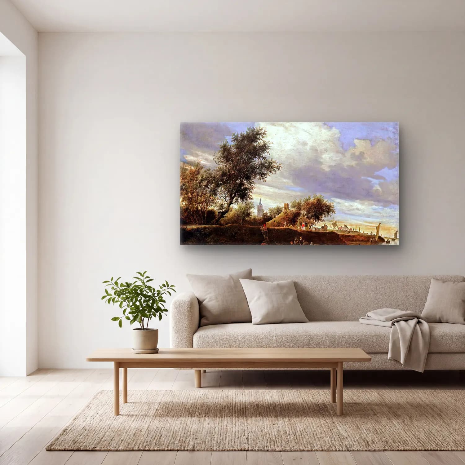 Salomon van Ruysdael – Ferry near Gorinchem cam tablo — açık renk salonda