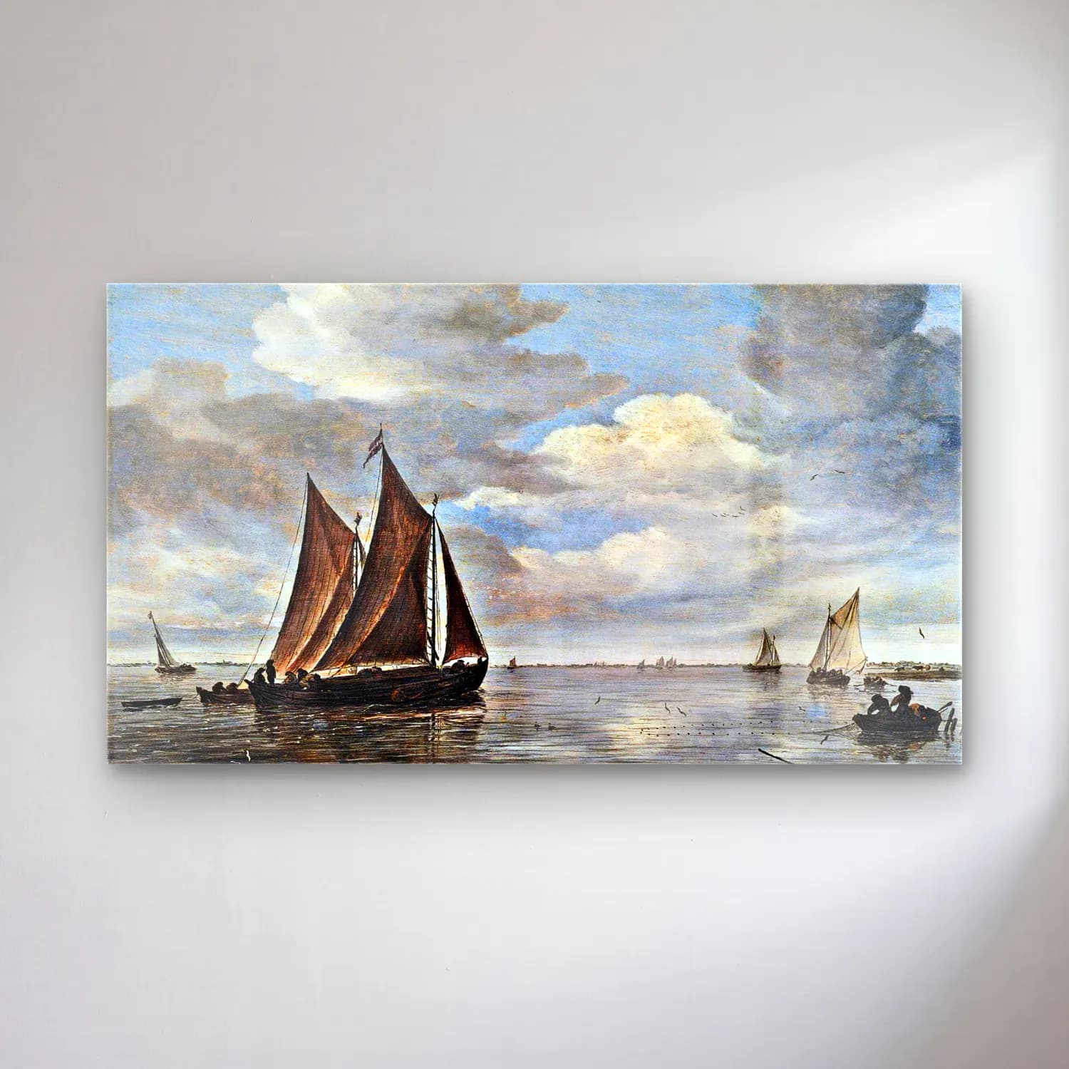 Salomon van Ruysdael – Fishing Boats on a River cam tablo — Salomon van Ruysdael – Fishing Boats on a River — yağlı boya yelkenliler