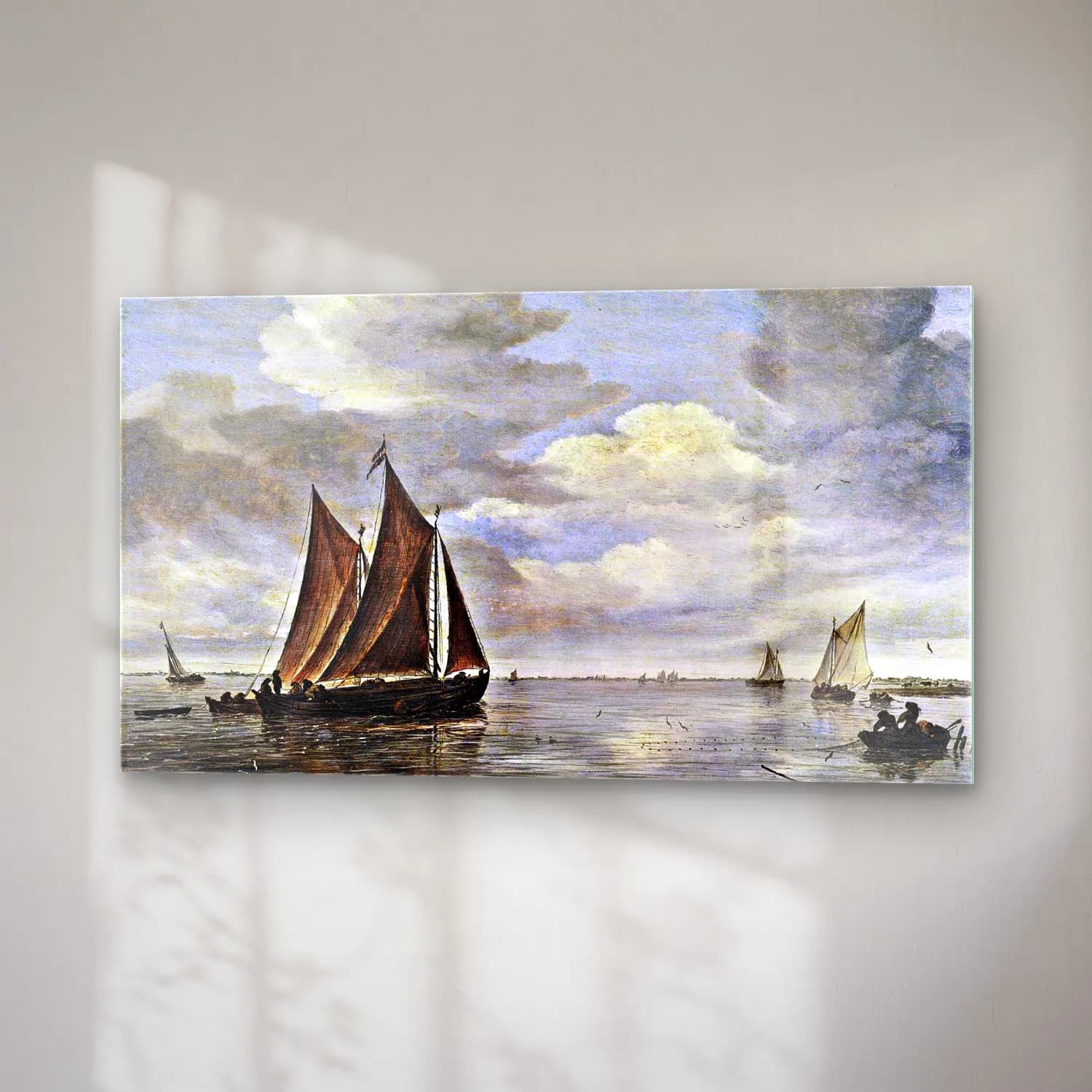 Salomon van Ruysdael – Fishing Boats on a River cam tablo — sağ açıdan görünüm