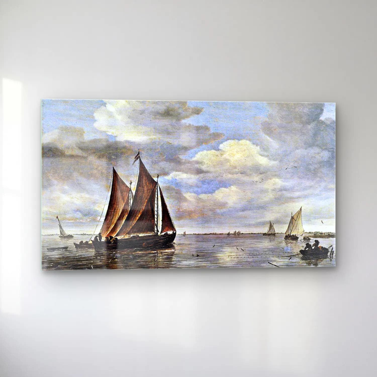 Salomon van Ruysdael – Fishing Boats on a River cam tablo — sol açıdan görünüm