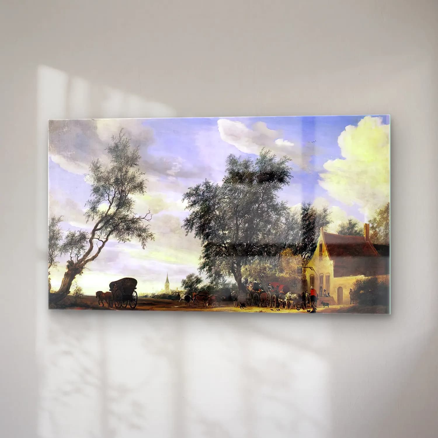 Salomon van Ruysdael – Halt at an Inn cam tablo — sağ açıdan görünüm