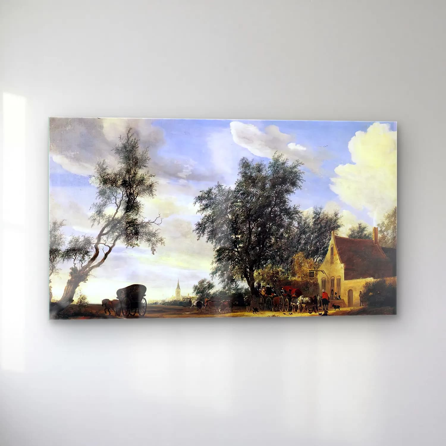 Salomon van Ruysdael – Halt at an Inn cam tablo — sol açıdan görünüm