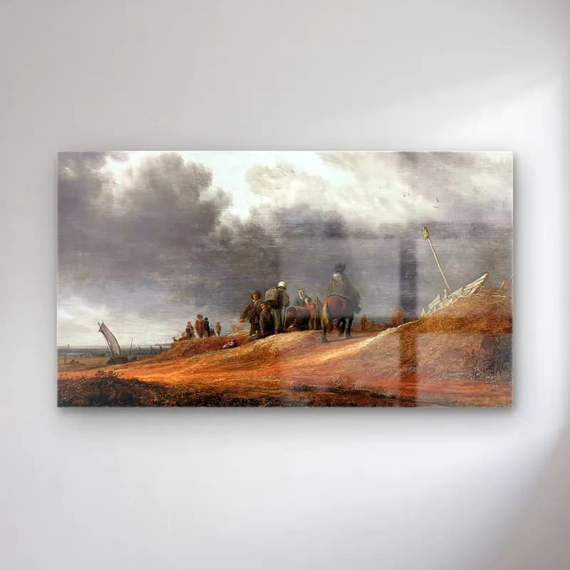 Salomon van Ruysdael – Market by the Seashore – Bej Tonlar cam tablo — Salomon van Ruysdael – Market by the Seashore – Bej Tonlar — yağlı boya savaş sahnesi
