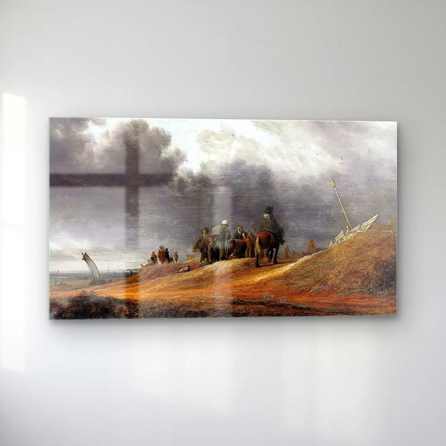 Salomon van Ruysdael – Market by the Seashore – Bej Tonlar cam tablo — sol açıdan görünüm