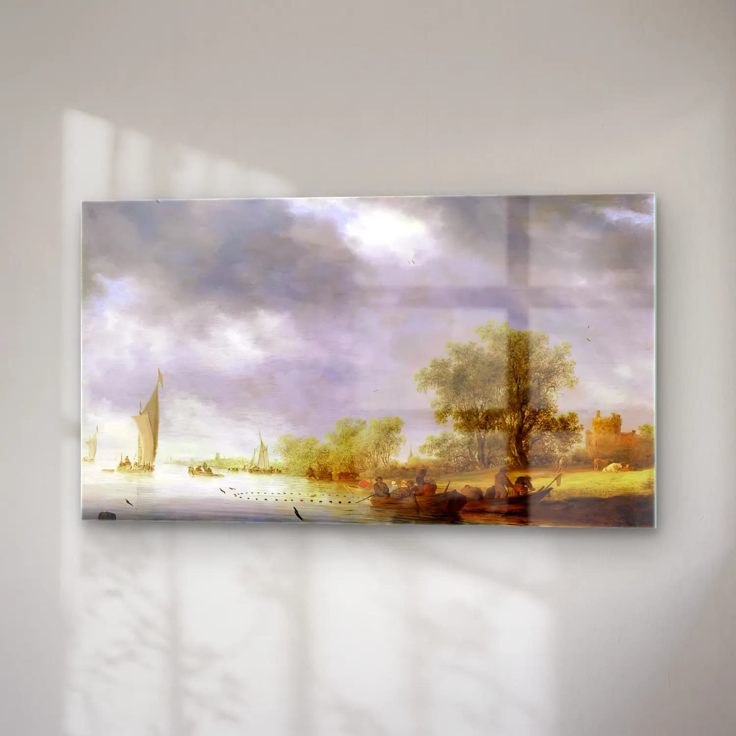 Salomon van Ruysdael – River Landscape with Boats and Liesvelt Castle cam tablo — sağ açıdan görünüm