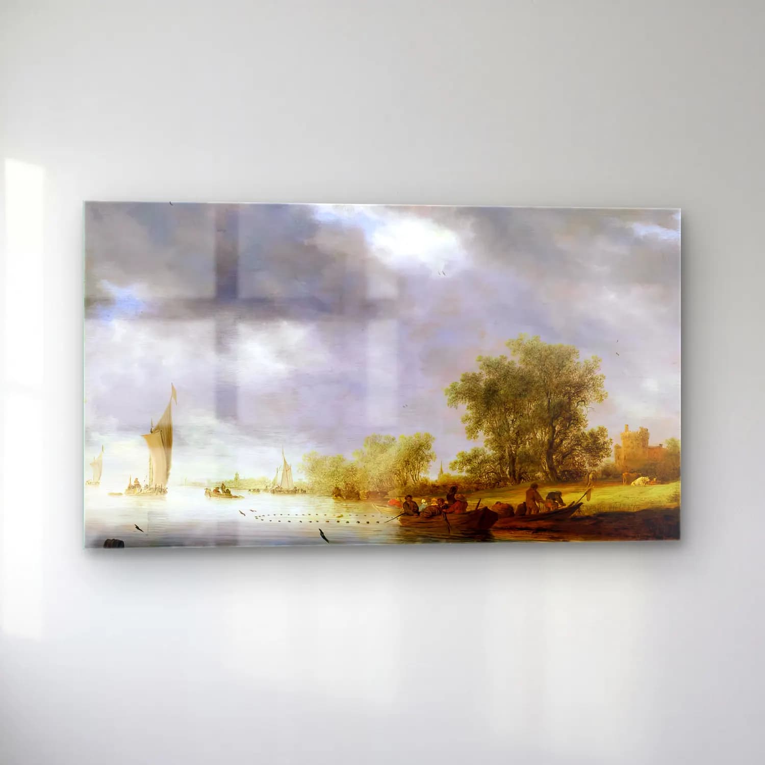 Salomon van Ruysdael – River Landscape with Boats and Liesvelt Castle cam tablo — sol açıdan görünüm