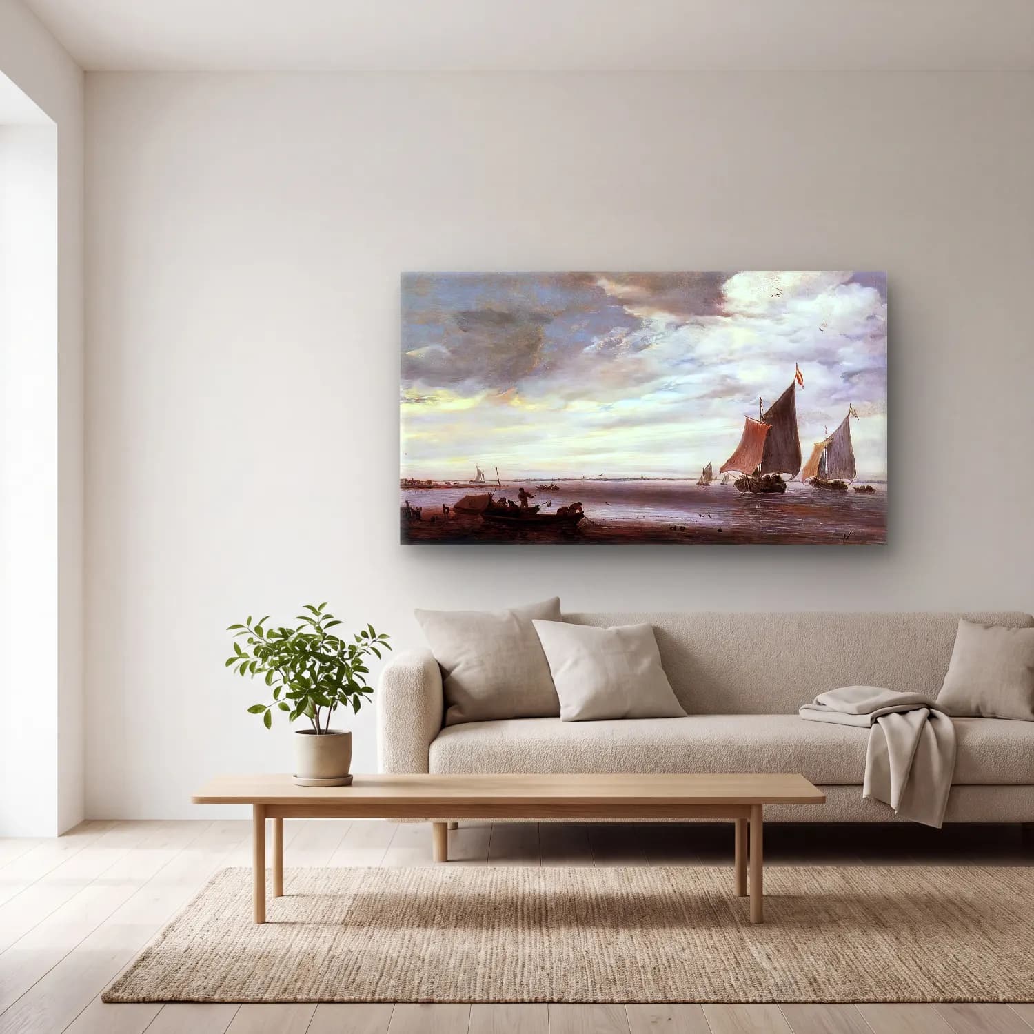 Salomon van Ruysdael – River Scene cam tablo — açık renk salonda