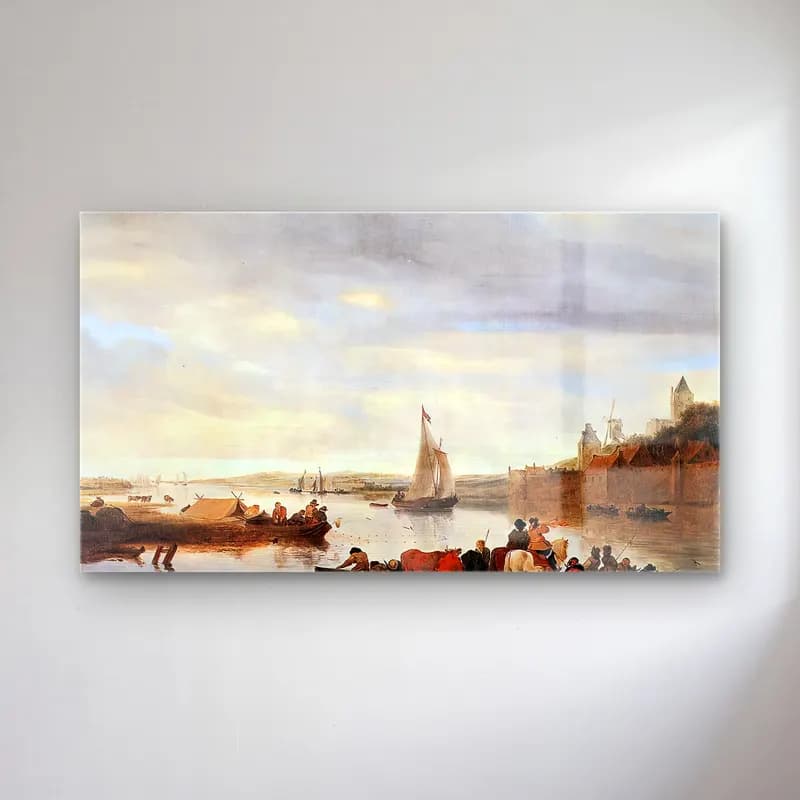 Salomon van Ruysdael – The Crossing at Nimwegen cam tablo — Salomon van Ruysdael – The Crossing at Nimwegen — yağlı boya liman ve tekneler