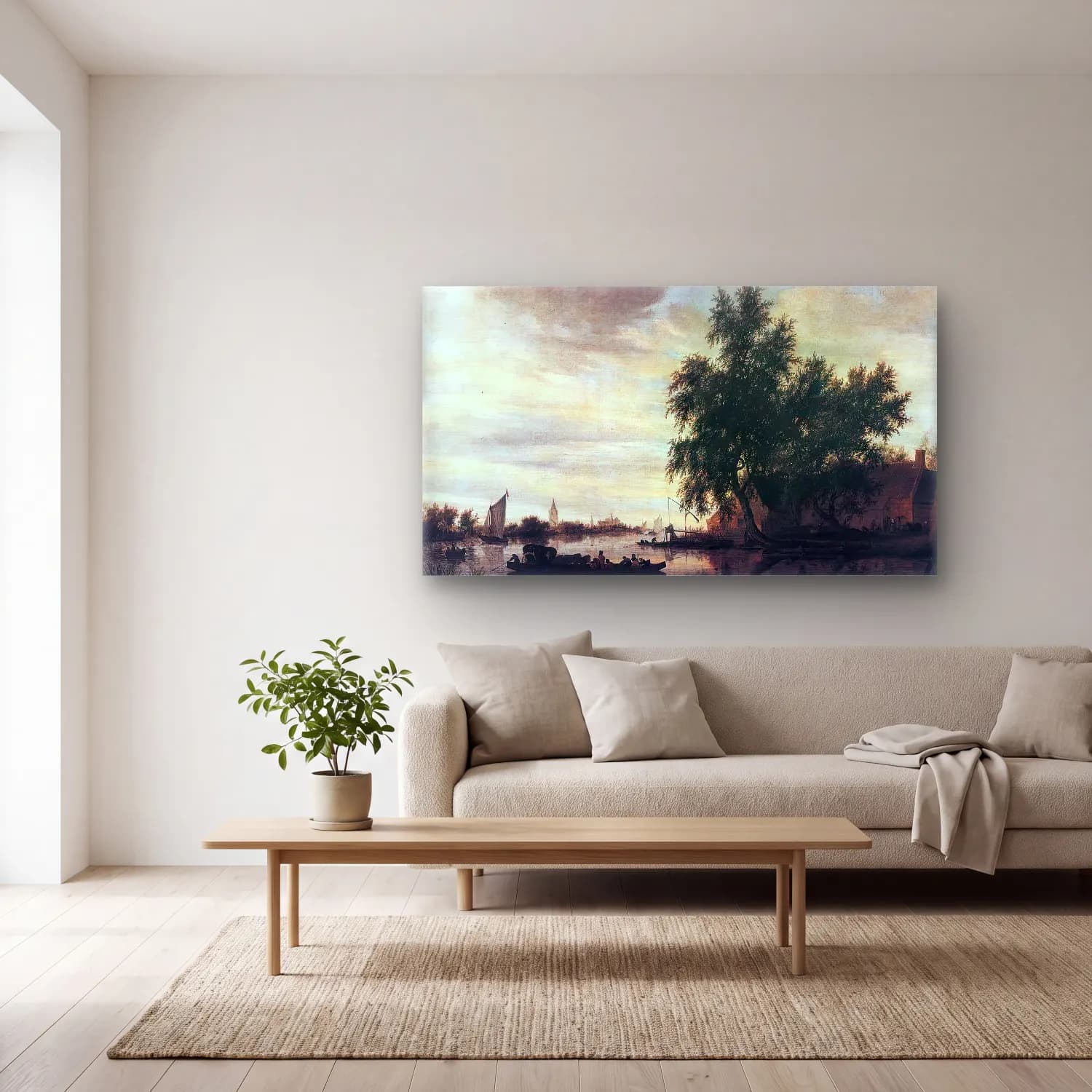 Salomon van Ruysdael – The Ferryboat cam tablo — açık renk salonda
