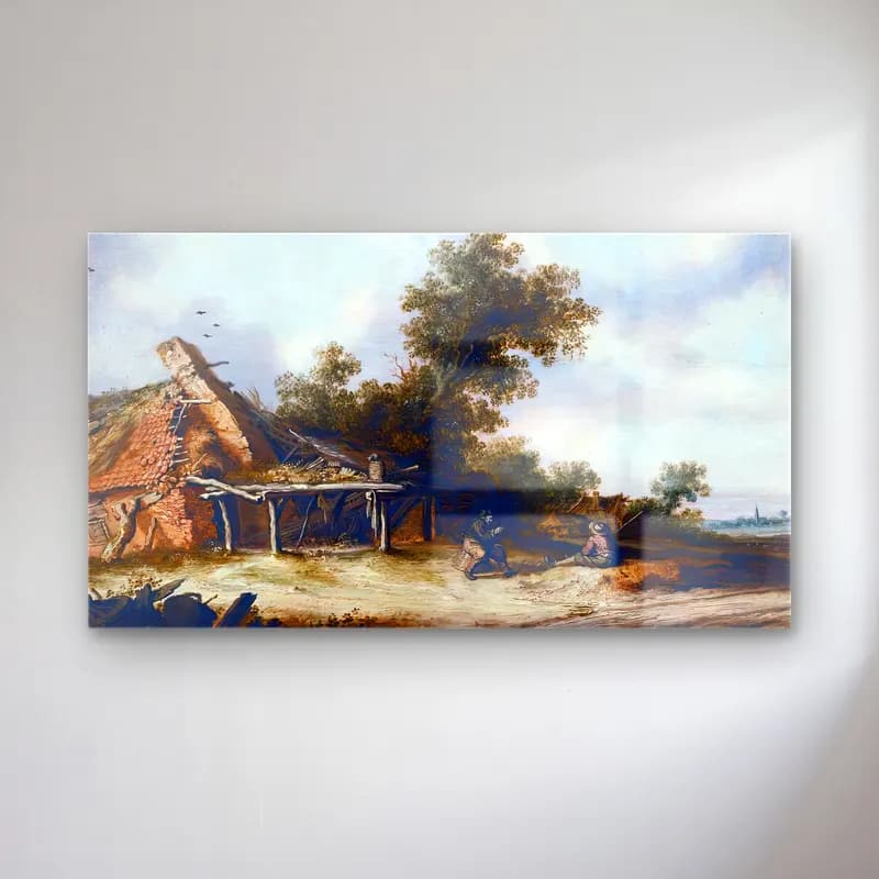Salomon van Ruysdael – Two Seated Travellers cam tablo — Salomon van Ruysdael – Two Seated Travellers — vintage kır evi