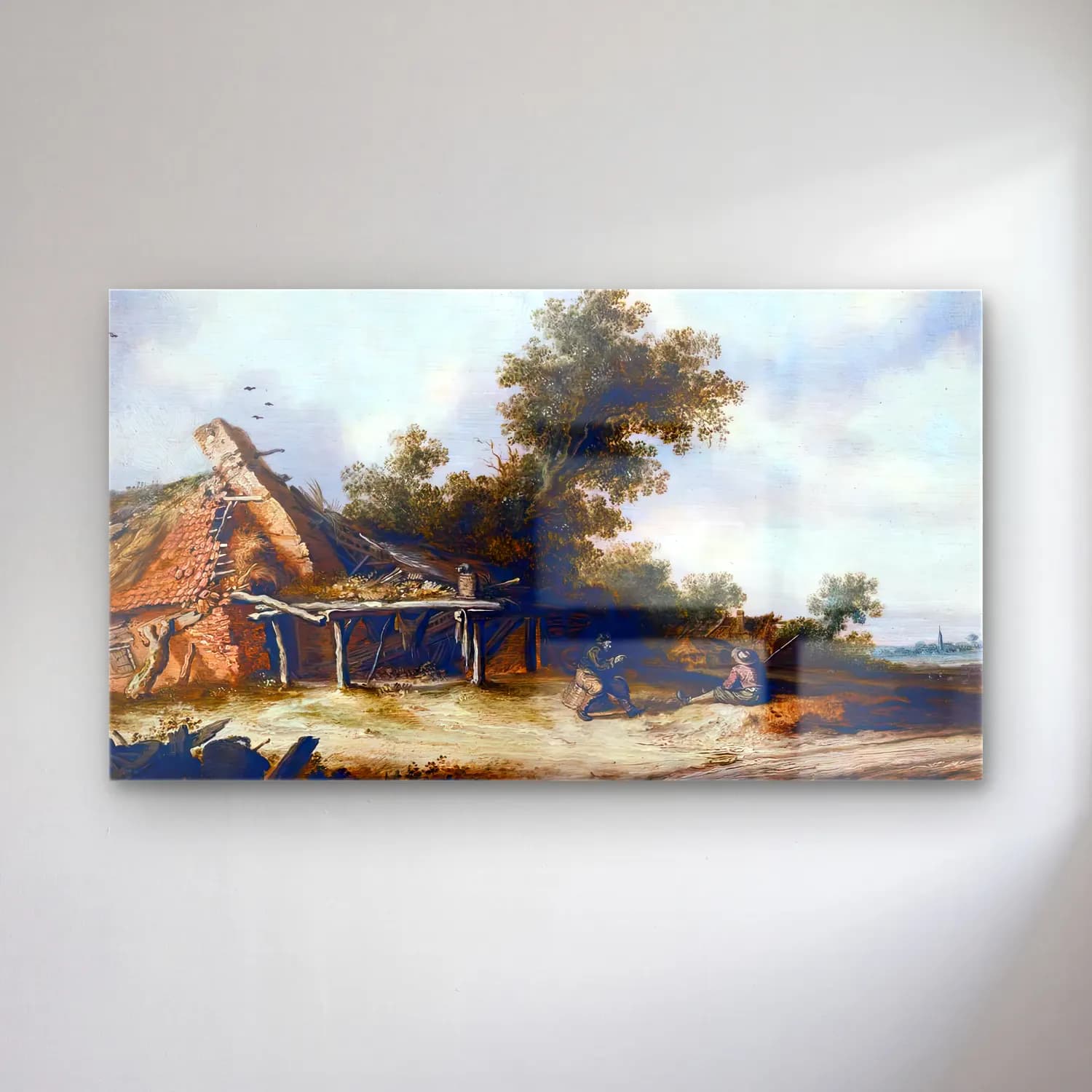 Salomon van Ruysdael – Two Seated Travellers cam tablo — Salomon van Ruysdael – Two Seated Travellers — vintage kır evi