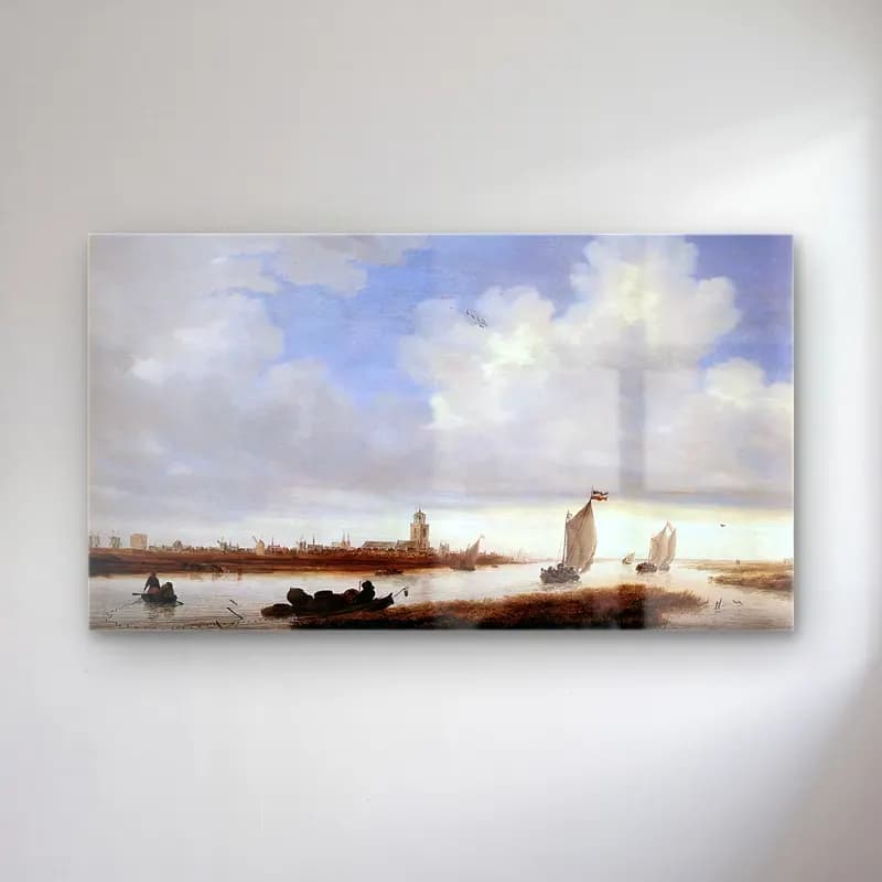 Salomon van Ruysdael – View of Deventer Seen from the North-West cam tablo — Salomon van Ruysdael – View of Deventer Seen from the North-West — yağlı boya liman ve tekneler