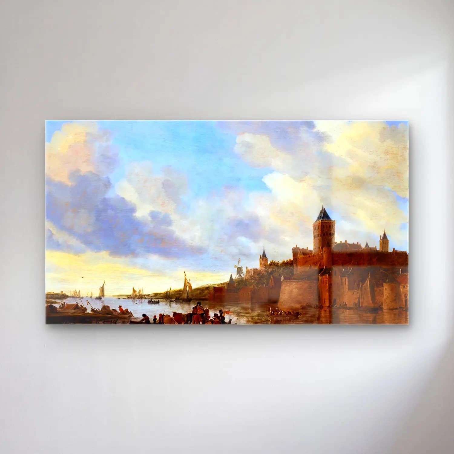 Salomon van Ruysdael – View of the Valkhof at Nijmegen cam tablo — Salomon van Ruysdael – View of the Valkhof at Nijmegen — yağlı boya liman ve tekneler