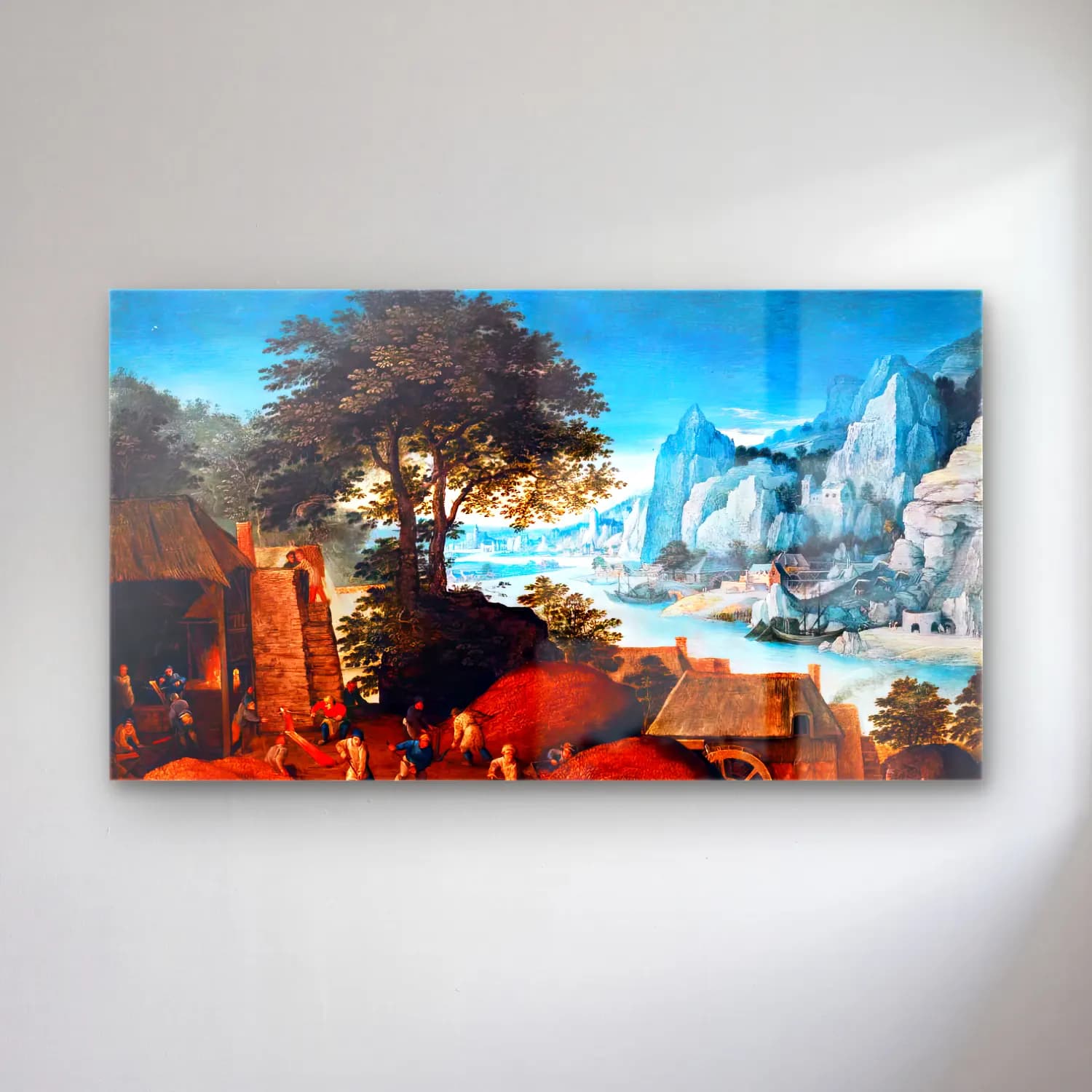 Maerten Ryckaert – Alpine Landscape with an Iron Foundry and Blast Furnace cam tablo — Maerten Ryckaert – Alpine Landscape with an Iron Foundry and Blast Furnace — yağlı boya mitolojik sahne