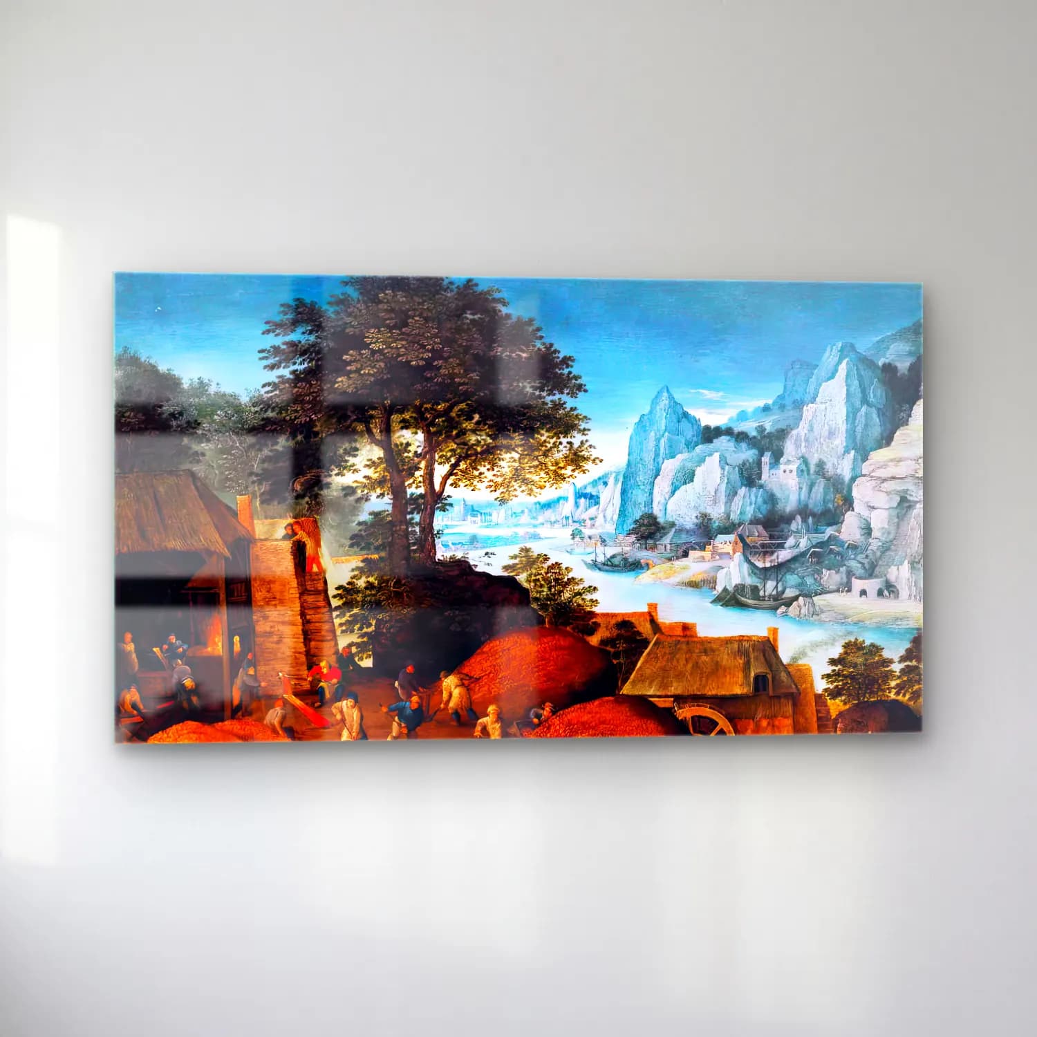 Maerten Ryckaert – Alpine Landscape with an Iron Foundry and Blast Furnace cam tablo — sol açıdan görünüm