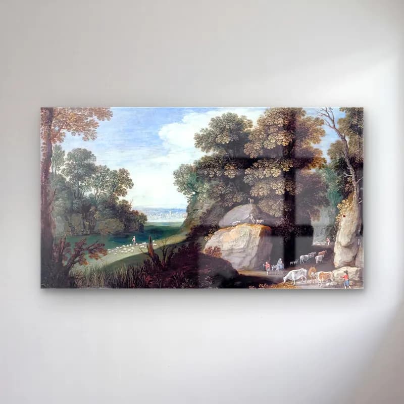 Maerten Ryckaert – Rocky Pastoral Landscape cam tablo — Maerten Ryckaert – Rocky Pastoral Landscape — yağlı boya dini sahne