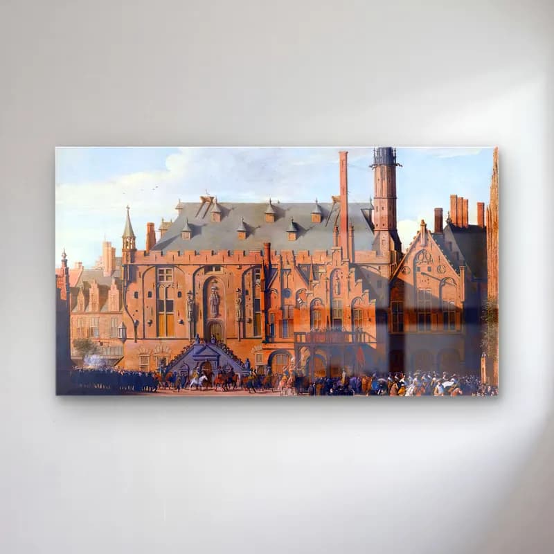 Pieter Jansz Saenredam – The Town Hall at Haarlem with the Entry of Prince Maurits… cam tablo — Pieter Jansz Saenredam – The Town Hall at Haarlem with the Entry of Prince Maurits… — yağlı boya kalabalık cadde