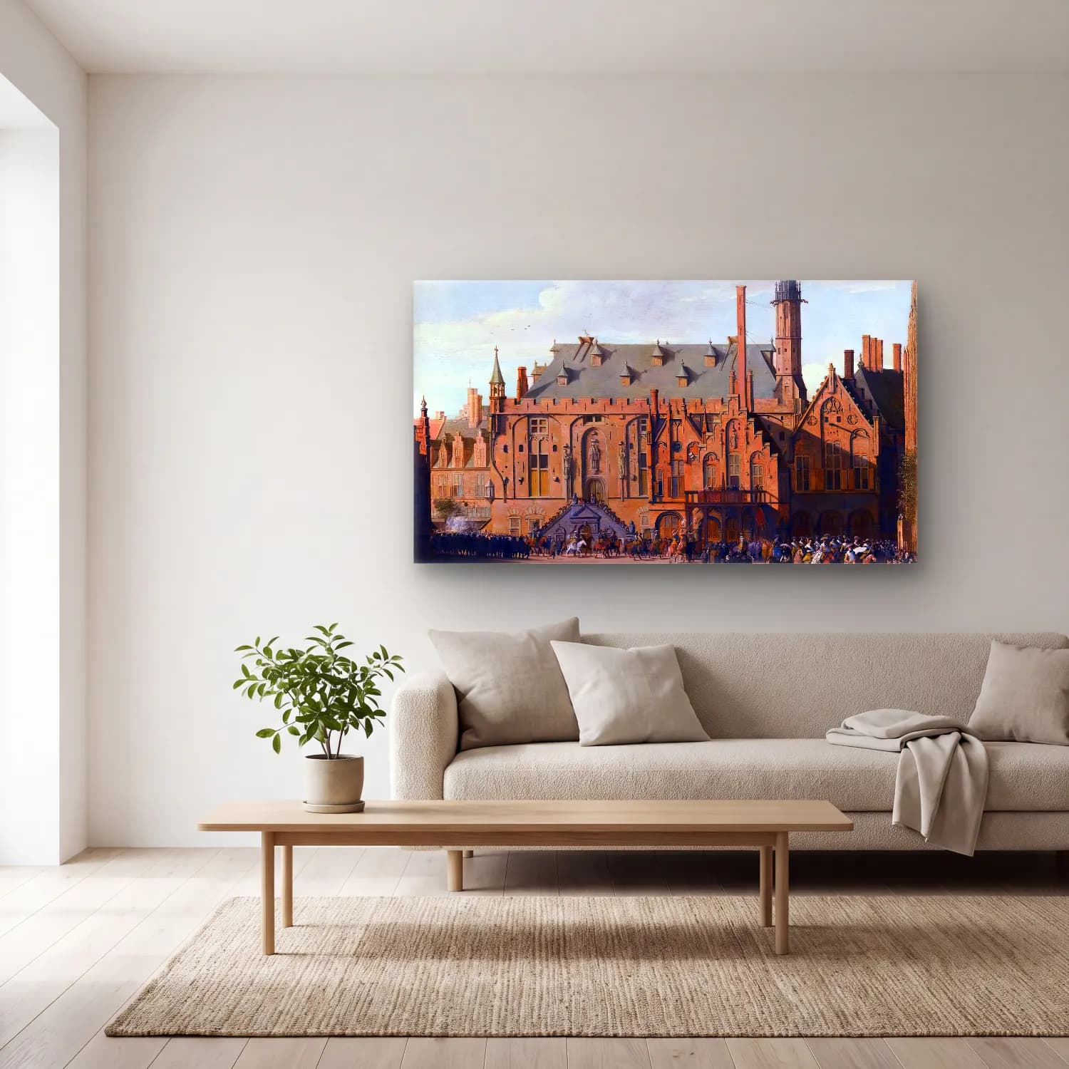 Pieter Jansz Saenredam – The Town Hall at Haarlem with the Entry of Prince Maurits… cam tablo — açık renk salonda