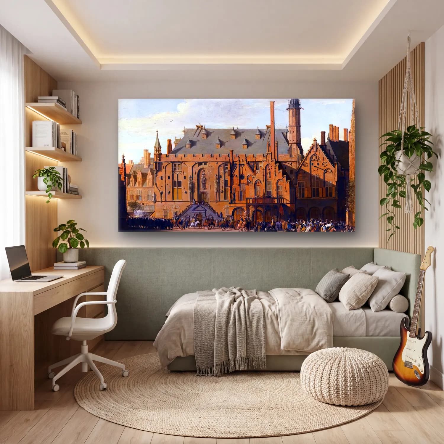 Pieter Jansz Saenredam – The Town Hall at Haarlem with the Entry of Prince Maurits… cam tablo — genç odasında