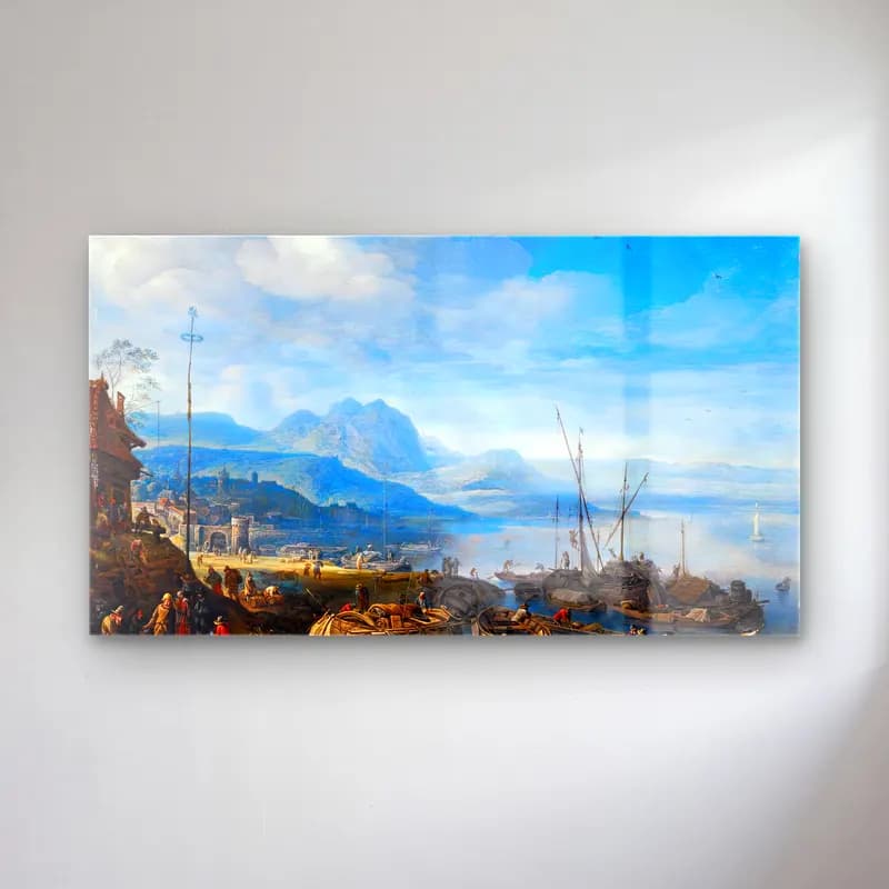 Herman Saftleven – A View of Linz am Rhein cam tablo — Herman Saftleven – A View of Linz am Rhein — yağlı boya liman ve tekneler