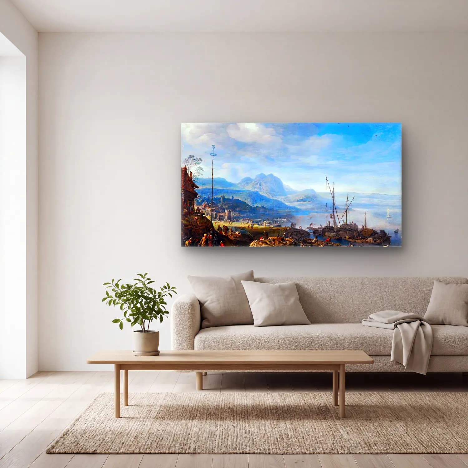 Herman Saftleven – A View of Linz am Rhein cam tablo — açık renk salonda