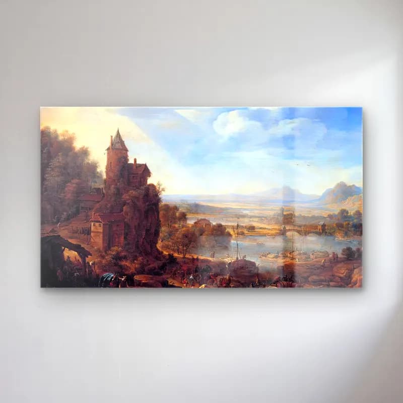 Herman Saftleven – An Extensive Rhenish River Landscape cam tablo — Herman Saftleven – An Extensive Rhenish River Landscape — yağlı boya kırda nehir