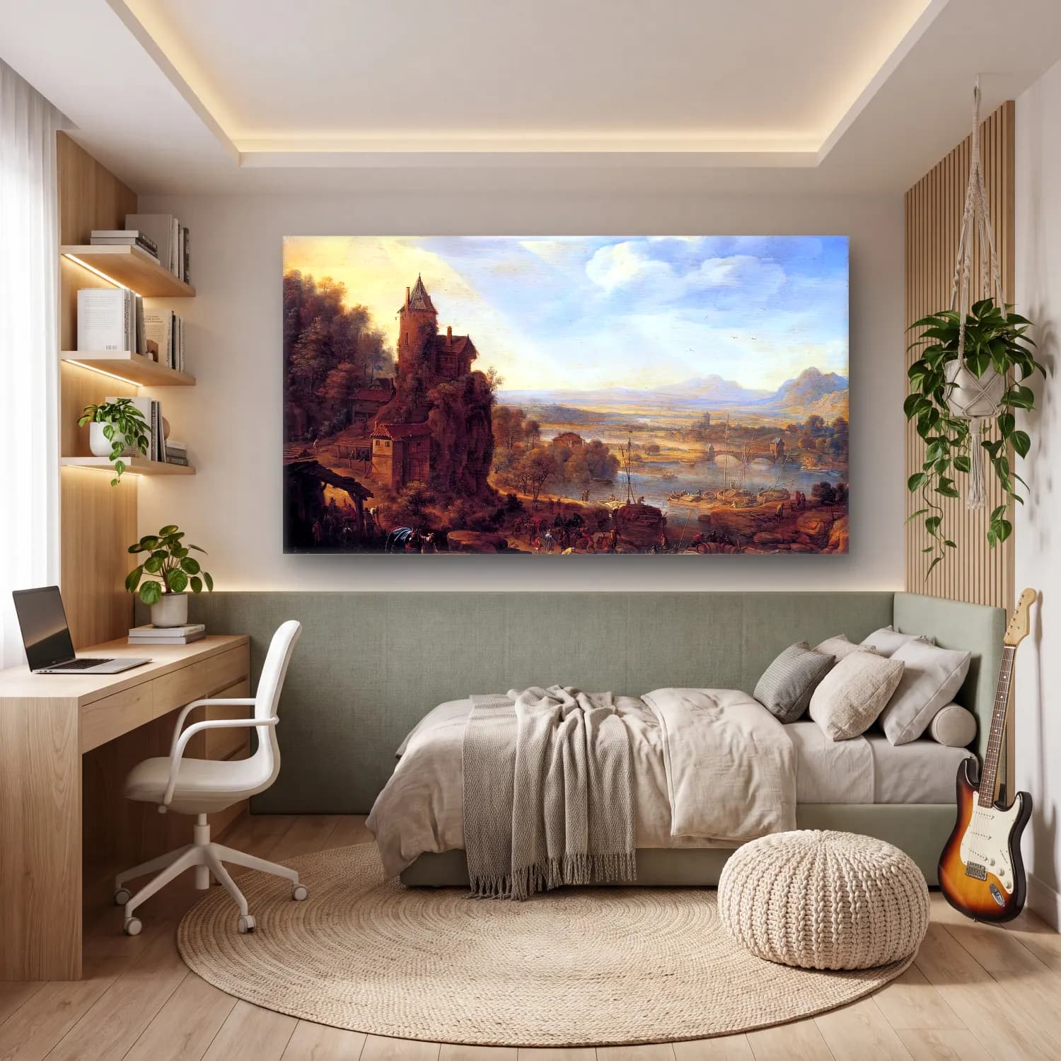Herman Saftleven – An Extensive Rhenish River Landscape cam tablo — genç odasında