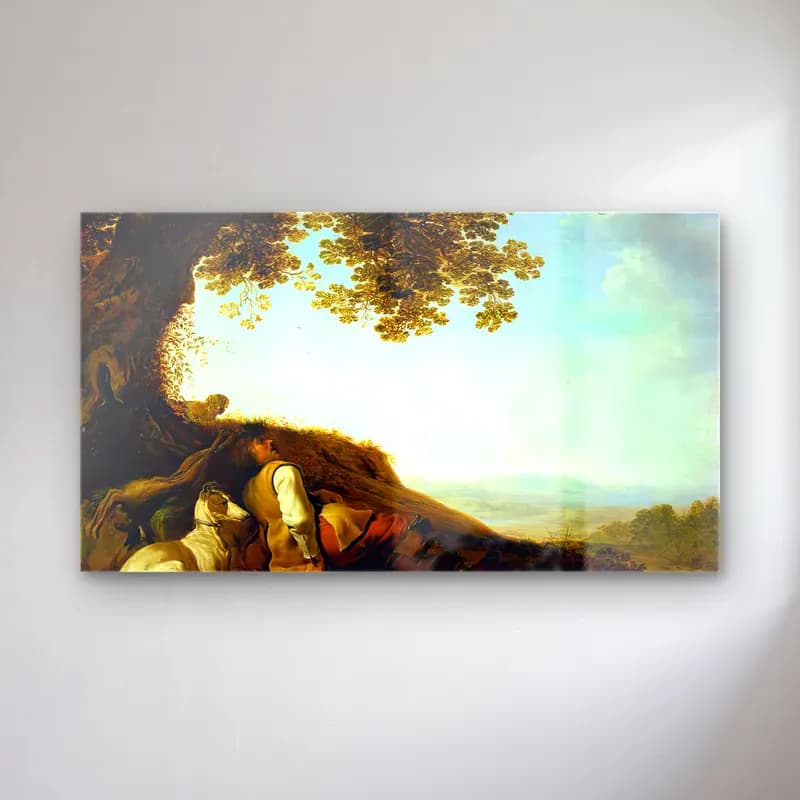 Herman Saftleven – Hunter Sleeping on a Hillside cam tablo — Herman Saftleven – Hunter Sleeping on a Hillside — yağlı boya erkek portresi