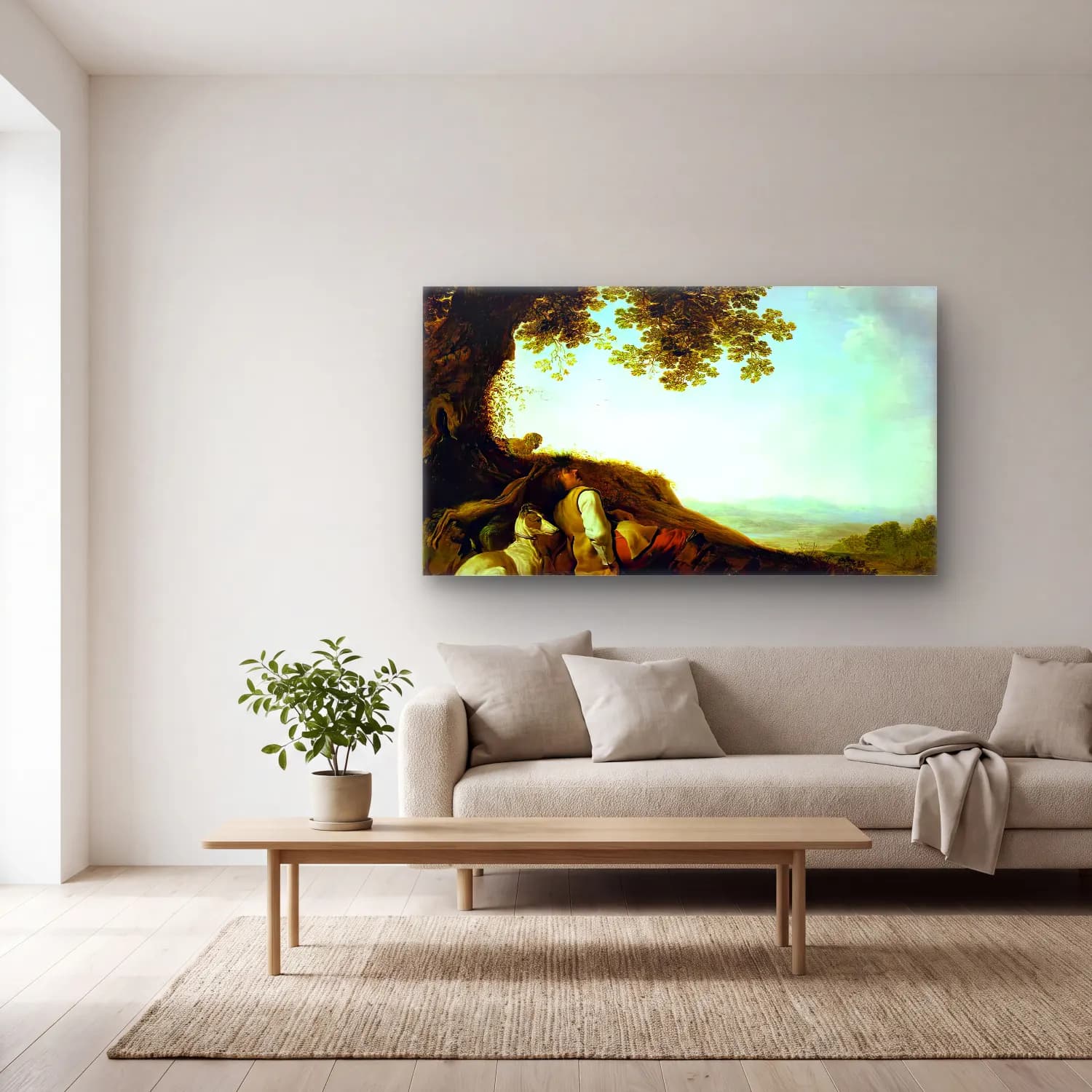 Herman Saftleven – Hunter Sleeping on a Hillside cam tablo — açık renk salonda