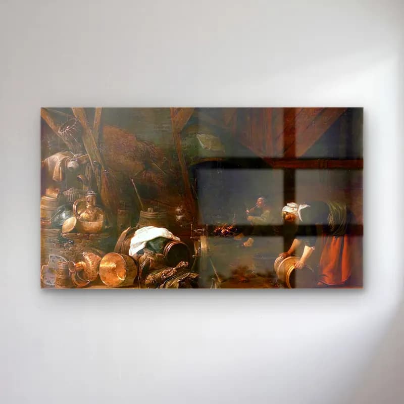 Herman Saftleven – Interior of a Peasant Hut cam tablo — Herman Saftleven – Interior of a Peasant Hut — yağlı boya savaş sahnesi