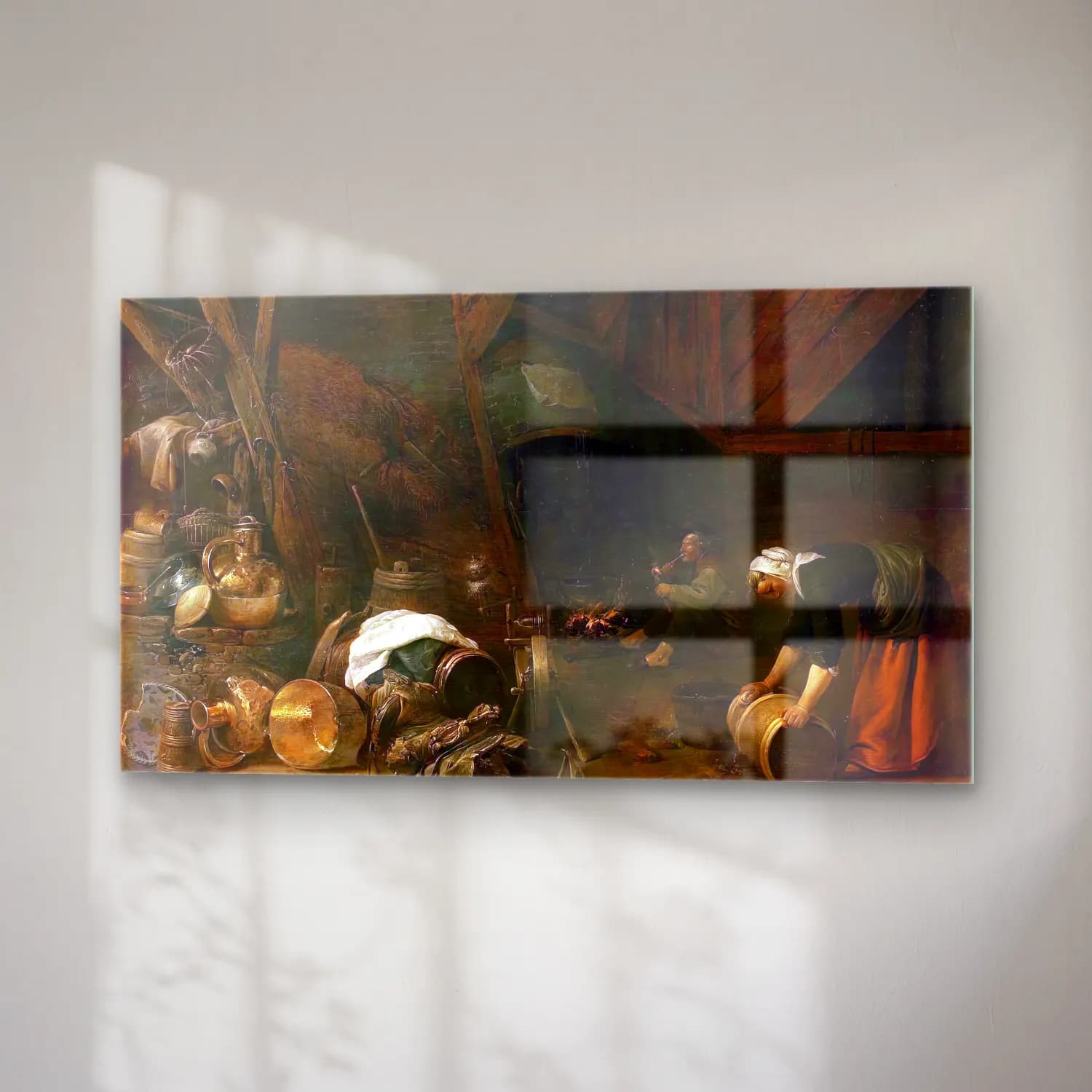 Herman Saftleven – Interior of a Peasant Hut cam tablo — sağ açıdan görünüm