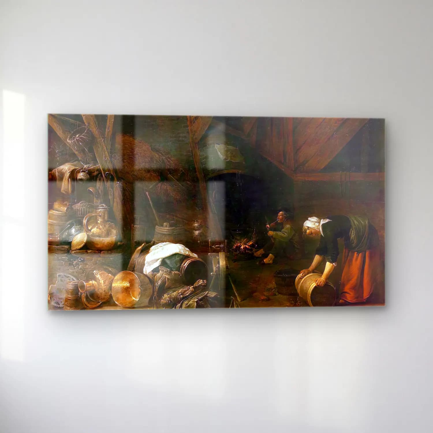 Herman Saftleven – Interior of a Peasant Hut cam tablo — sol açıdan görünüm