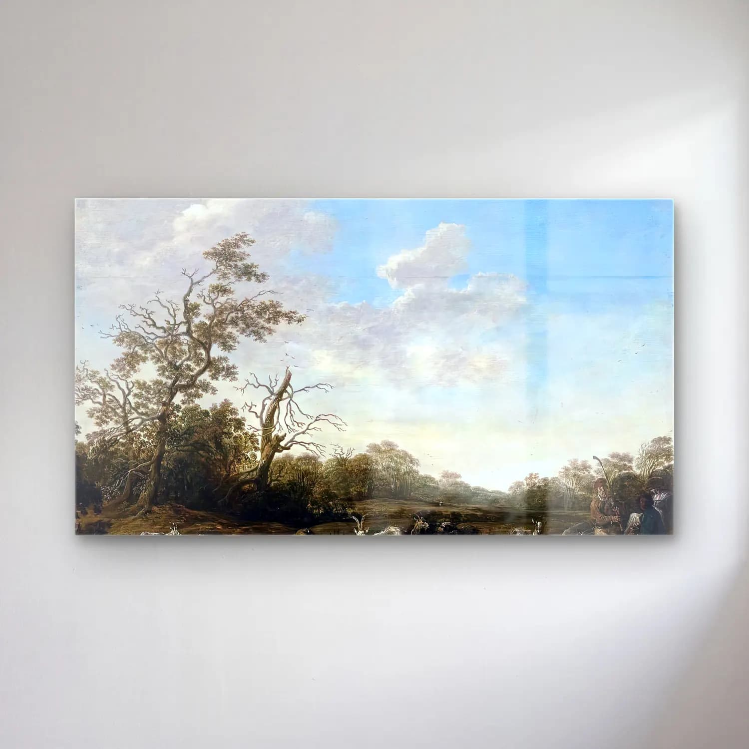 Herman Saftleven – Landscape with Shepherds Playing Music cam tablo — Herman Saftleven – Landscape with Shepherds Playing Music — yağlı boya kırda nehir