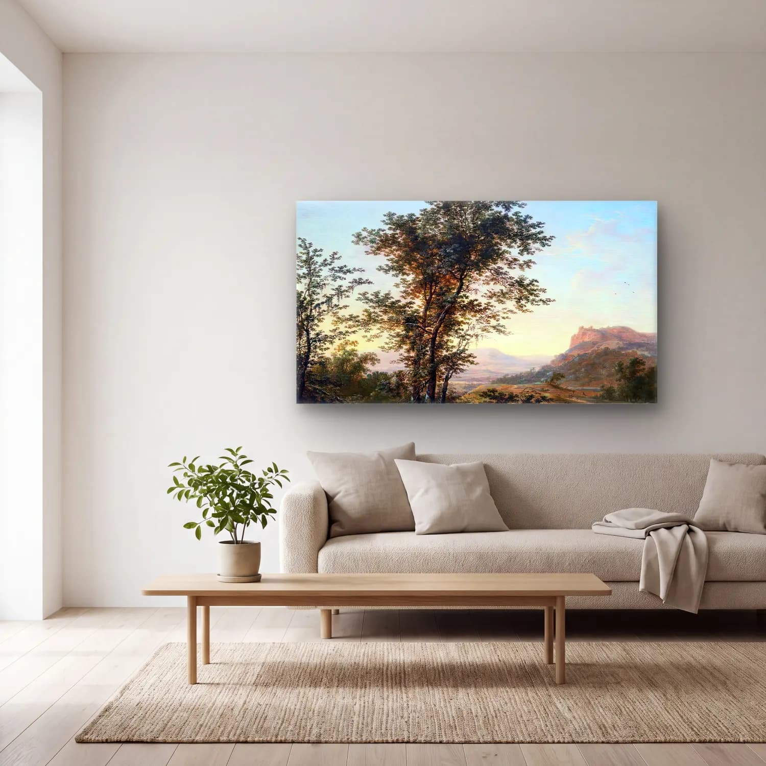 Herman Saftleven – Mountainous Landscape cam tablo — açık renk salonda