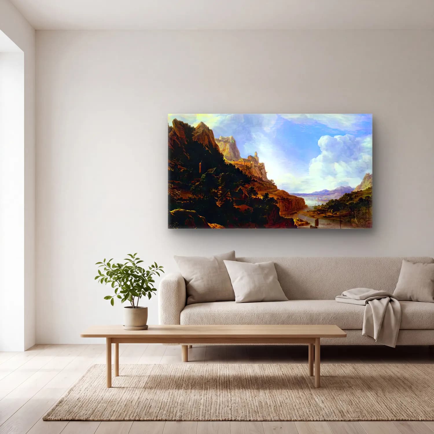 Herman Saftleven – Rhineland Fantasy View cam tablo — açık renk salonda