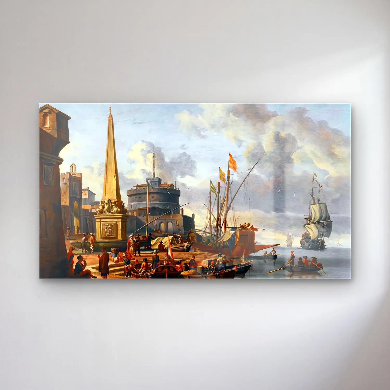 Abraham Storck – Fortified Mediterranean Port cam tablo — Abraham Storck – Fortified Mediterranean Port — yağlı boya liman ve tekneler