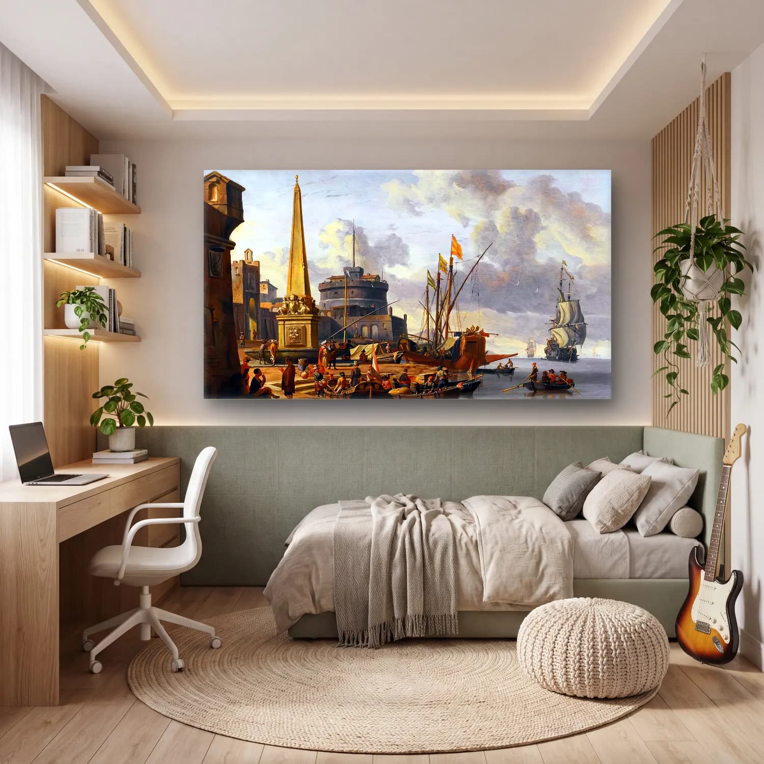 Abraham Storck – Fortified Mediterranean Port cam tablo — genç odasında
