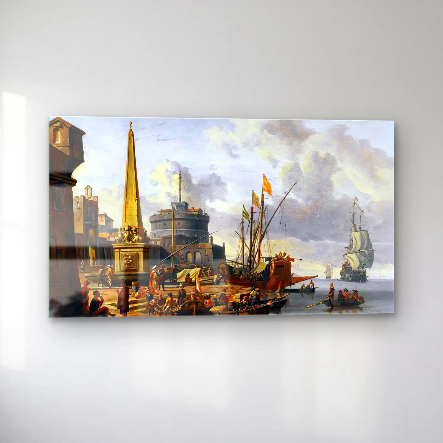 Abraham Storck – Fortified Mediterranean Port cam tablo — sol açıdan görünüm