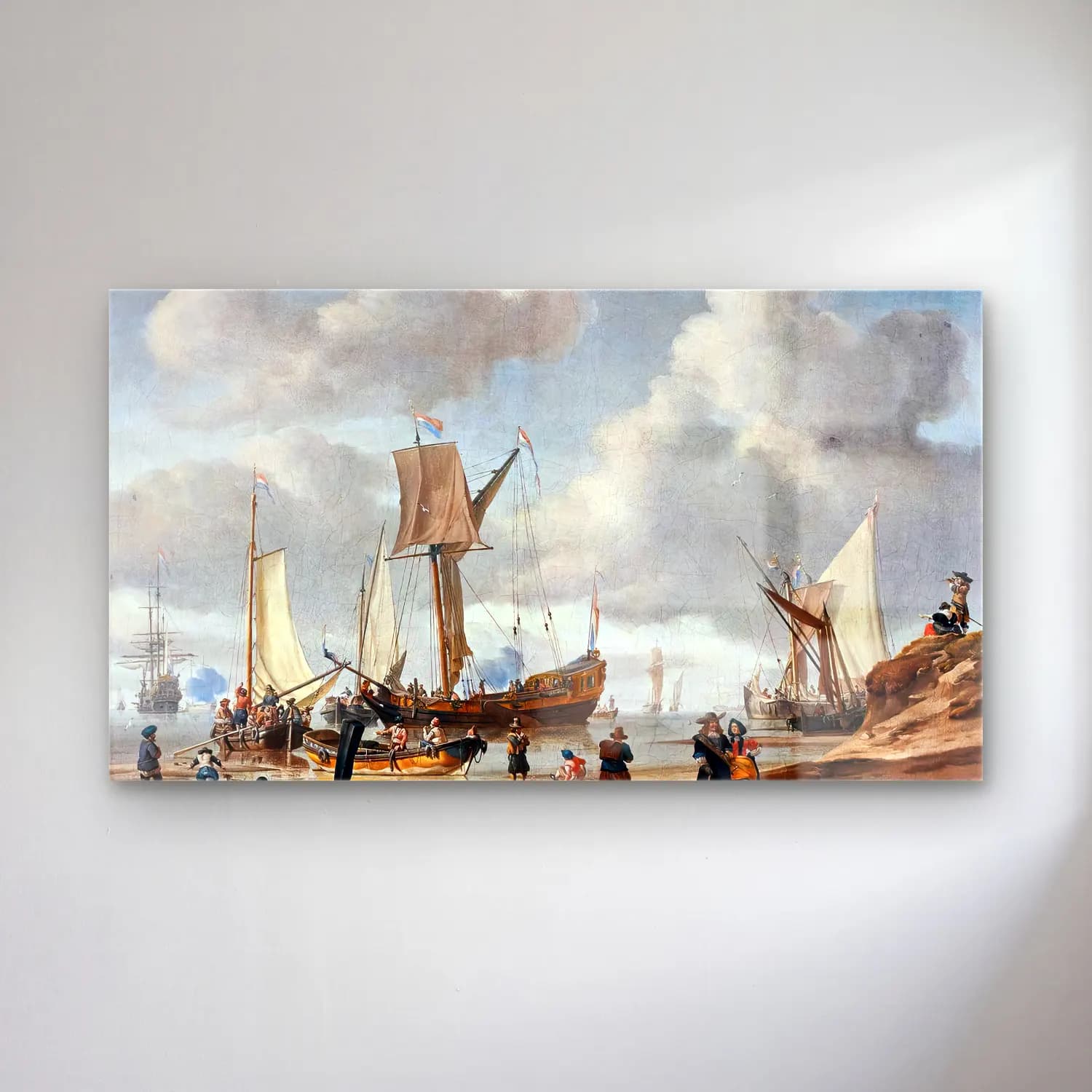 Abraham Storck – Seascape with View of a Beach Animated cam tablo — Abraham Storck – Seascape with View of a Beach Animated — yağlı boya liman ve tekneler