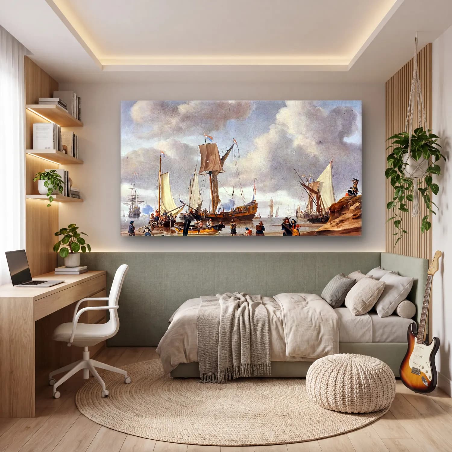 Abraham Storck – Seascape with View of a Beach Animated cam tablo — genç odasında