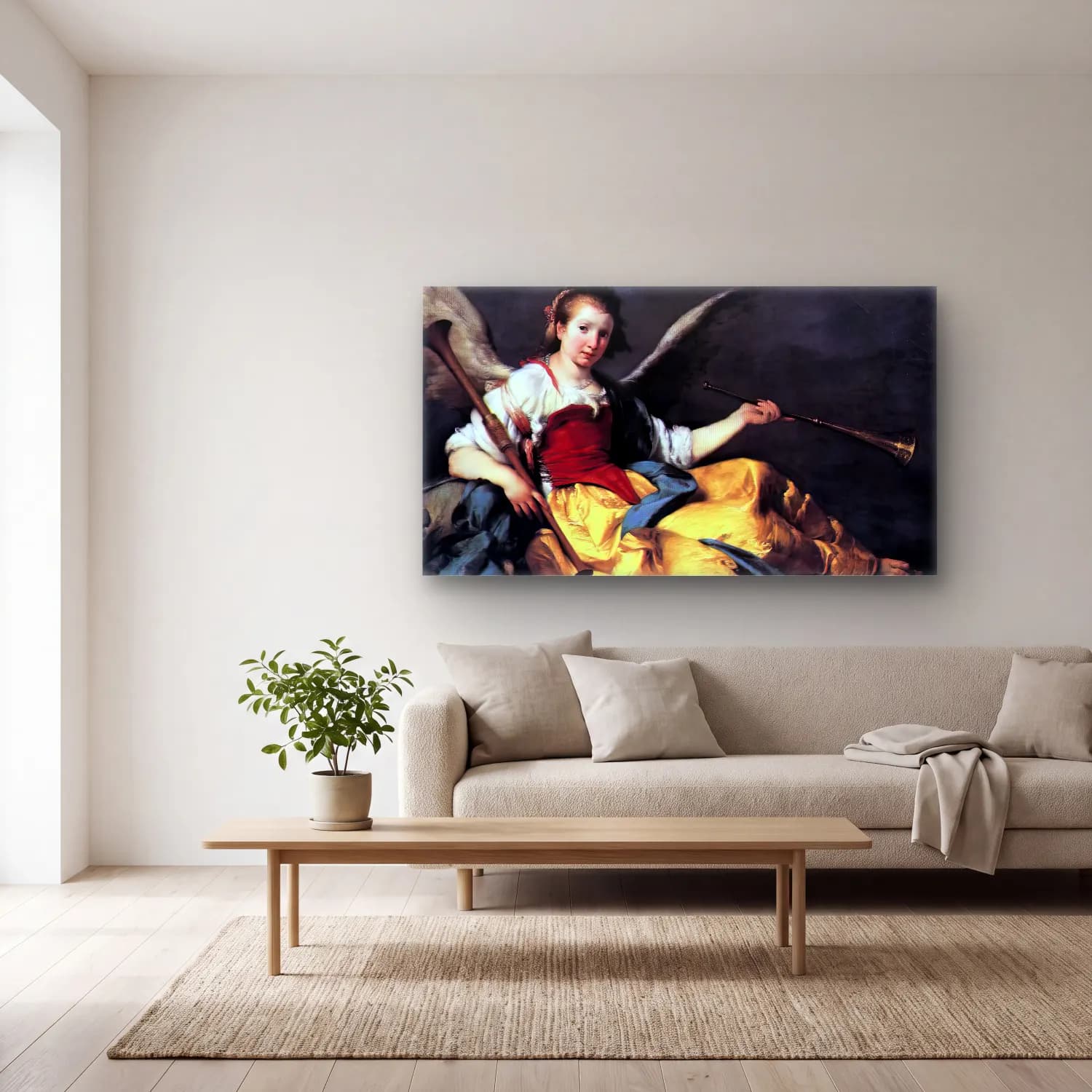 Bernardo Strozzi – A Personification of Fame cam tablo — açık renk salonda