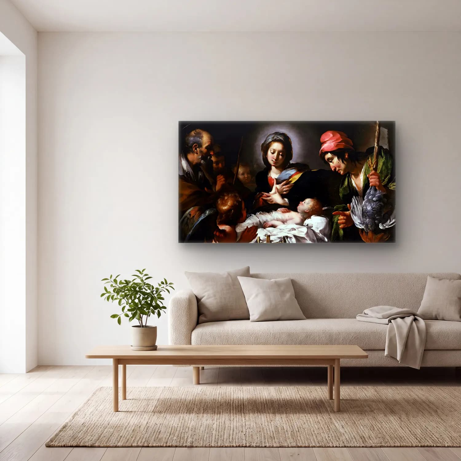 Bernardo Strozzi – Adoration of the Shepherds cam tablo — açık renk salonda