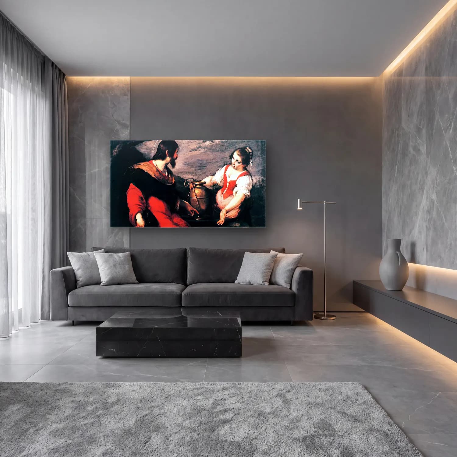 Bernardo Strozzi – Christ and the Samaritan Woman cam tablo — lüks salon duvarında