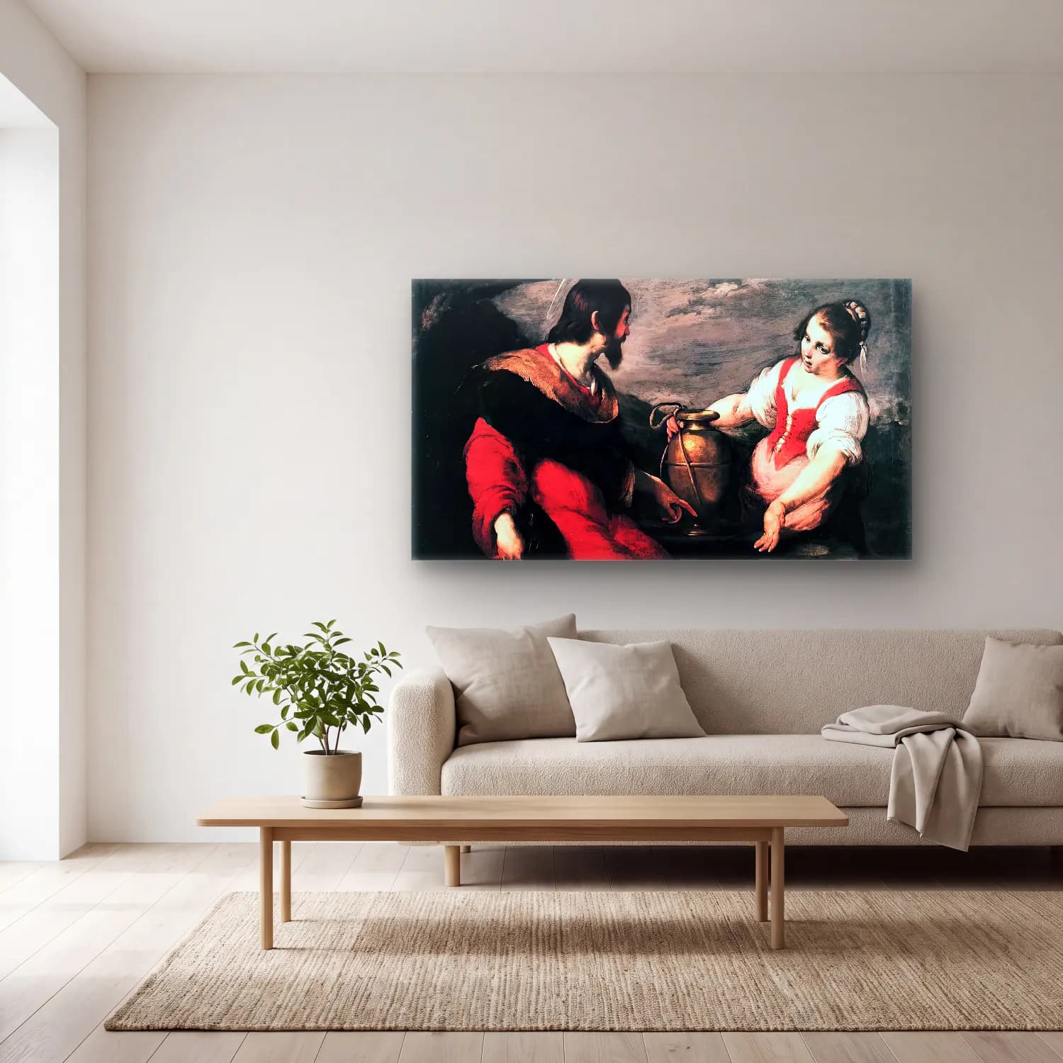 Bernardo Strozzi – Christ and the Samaritan Woman cam tablo — açık renk salonda