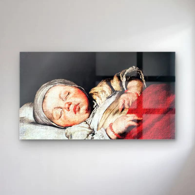 Bernardo Strozzi – Sleeping Child cam tablo — Bernardo Strozzi – Sleeping Child — vintage anne ve çocuk