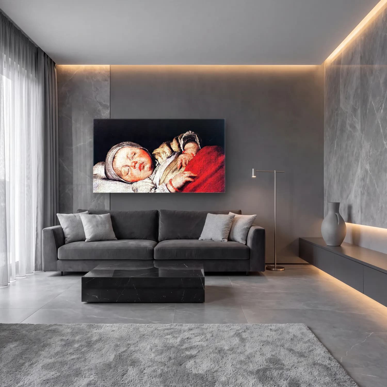 Bernardo Strozzi – Sleeping Child cam tablo — lüks salon duvarında
