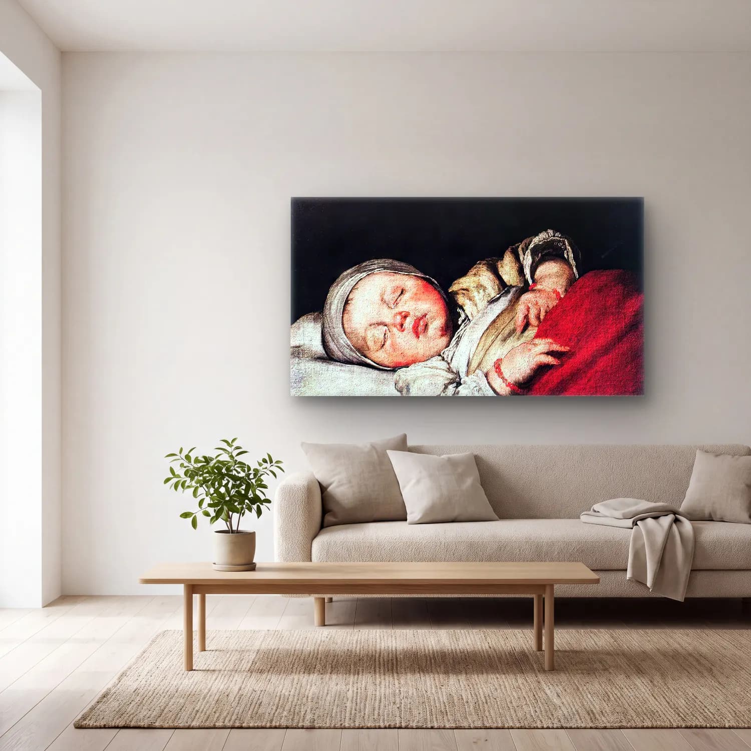 Bernardo Strozzi – Sleeping Child cam tablo — açık renk salonda